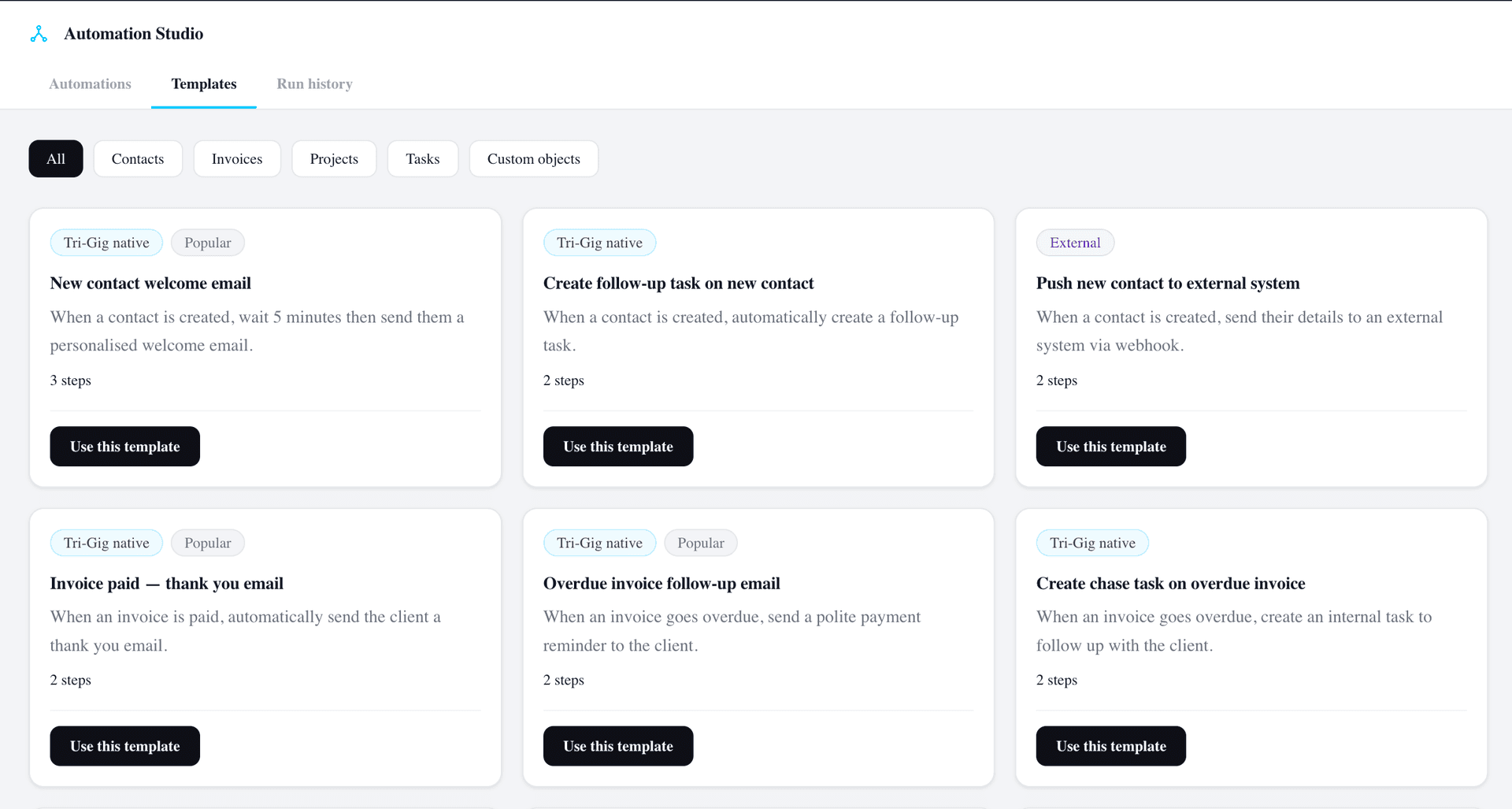Tri-Gig Automation Studio templates
