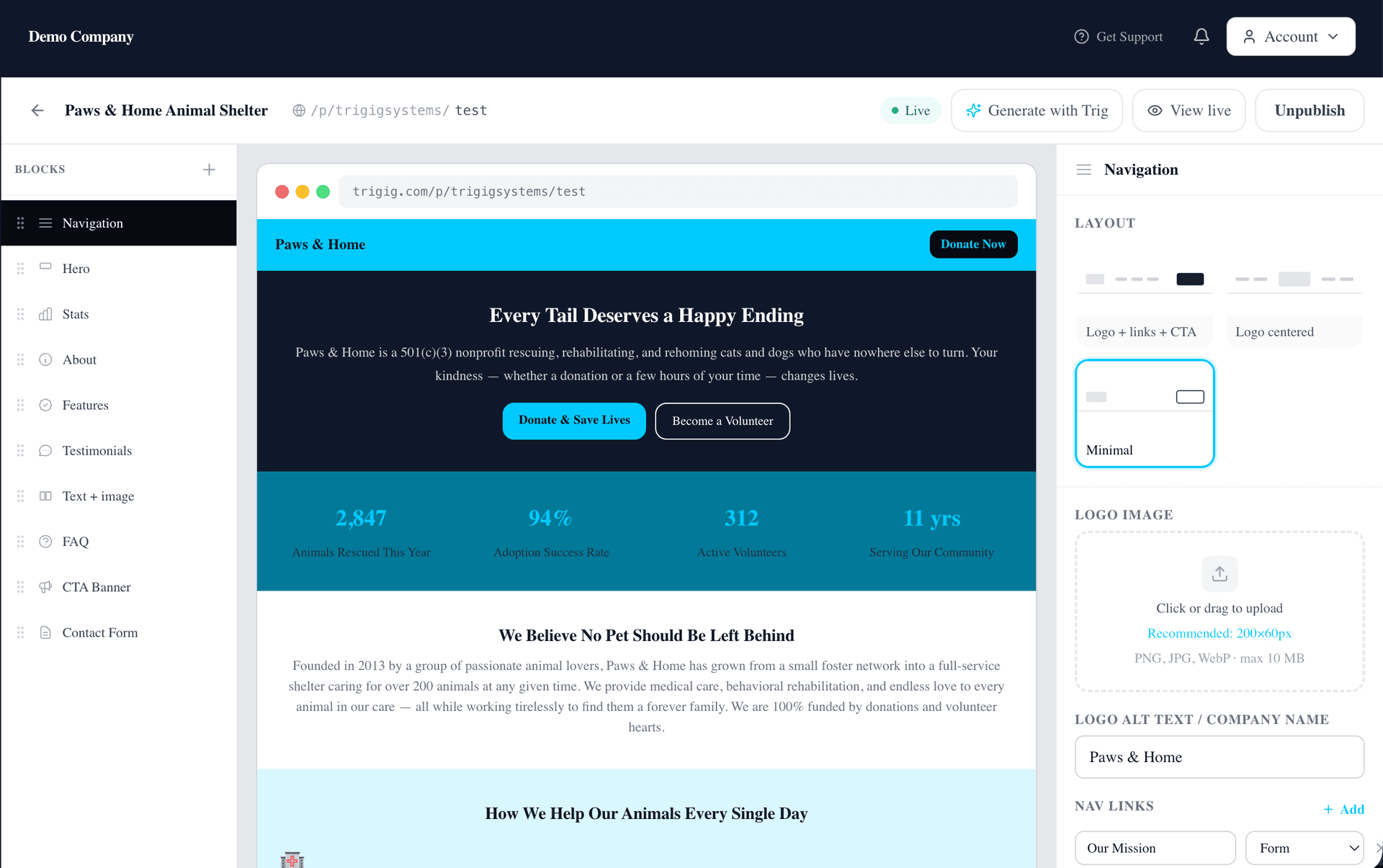 Tri-Gig landing page builder