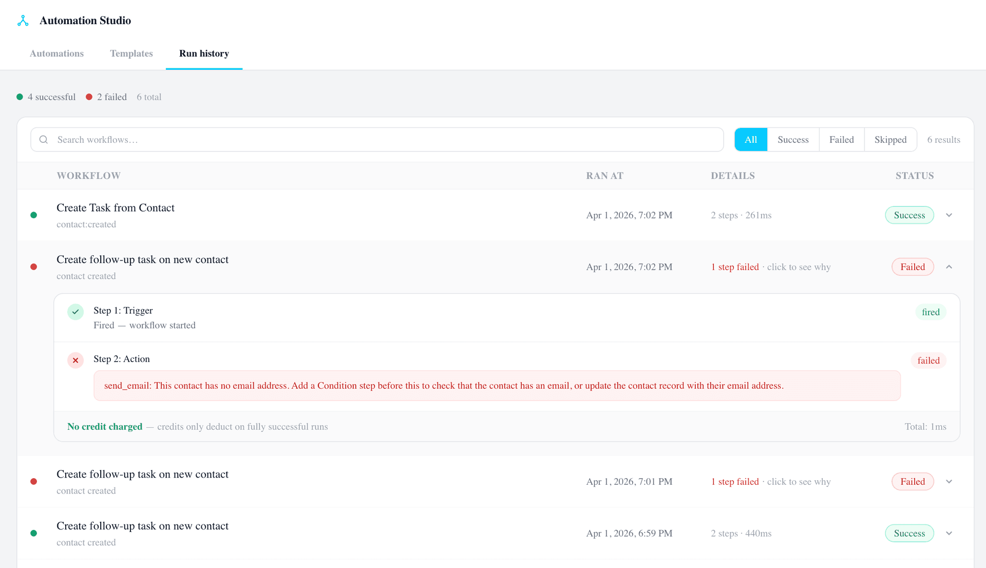 Automation Studio run history